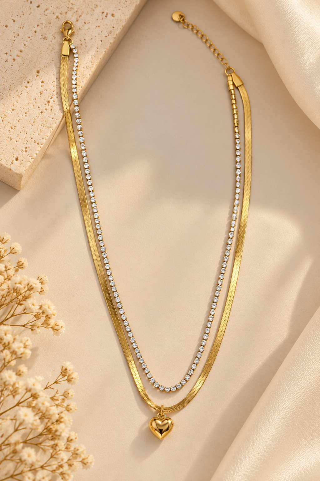 Golden Heart Double-Layer Necklace – Anti-Tarnish Stainless Steel