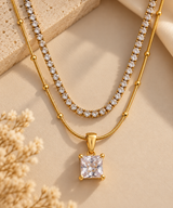 Golden Solitaire Square Pendant Necklace – Anti-Tarnish Stainless Steel