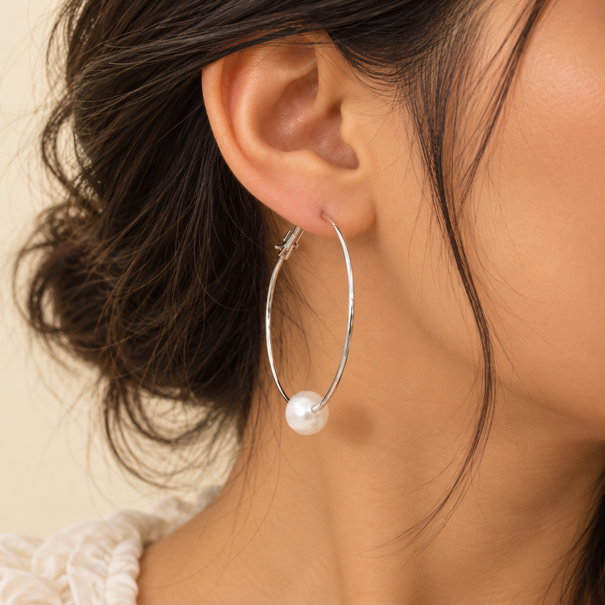 Silver Pearl Hoop Earrings – Stainless Steel | ZEBIA