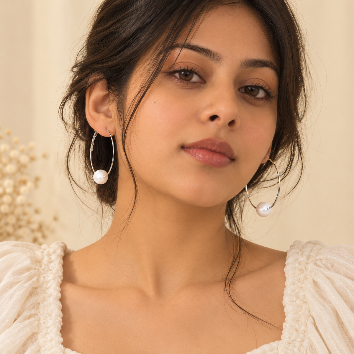 Silver Pearl Hoop Earrings – Stainless Steel | ZEBIA