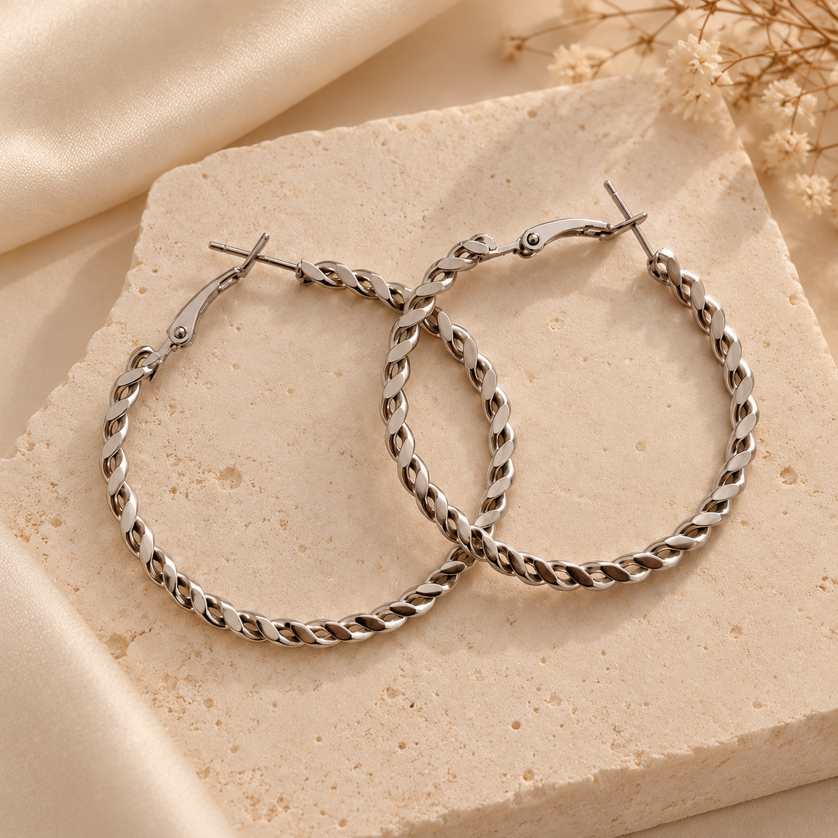 Silver Twisted Hoop Earrings – Stainless Steel | ZEBIA