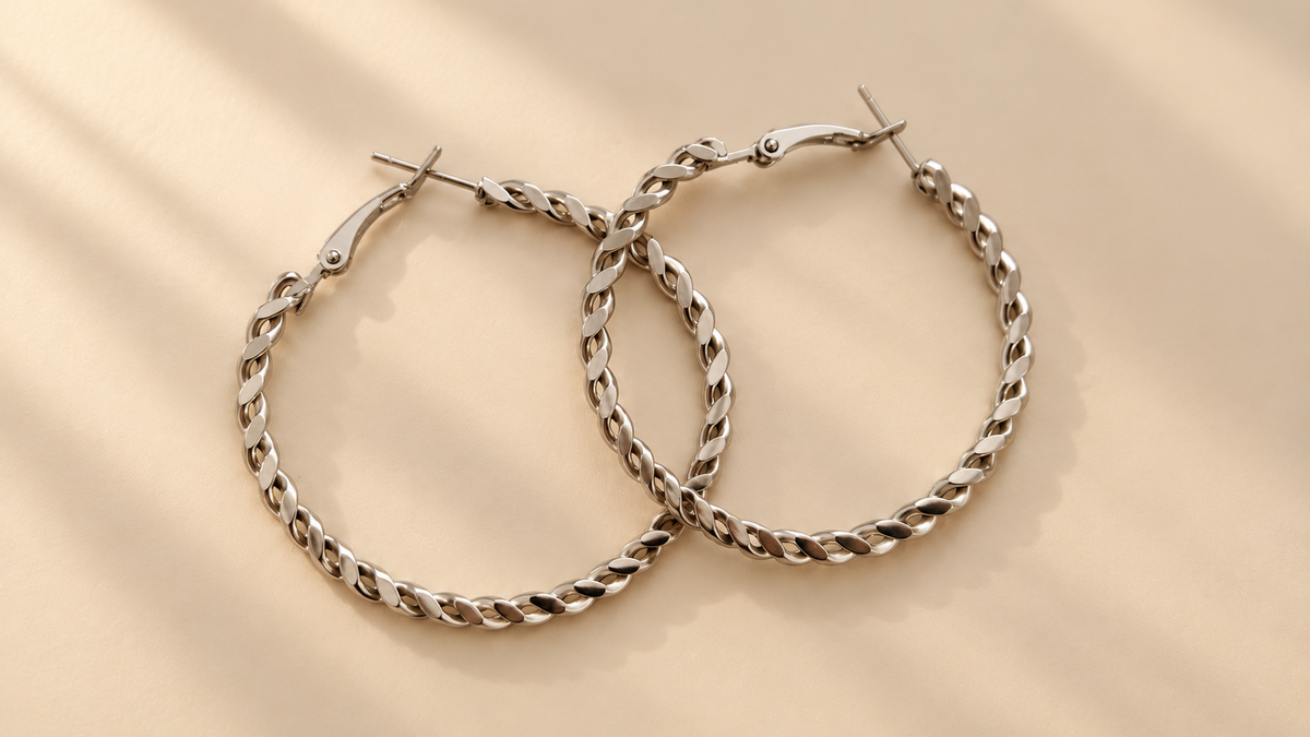 Silver Twisted Hoop Earrings – Stainless Steel | ZEBIA