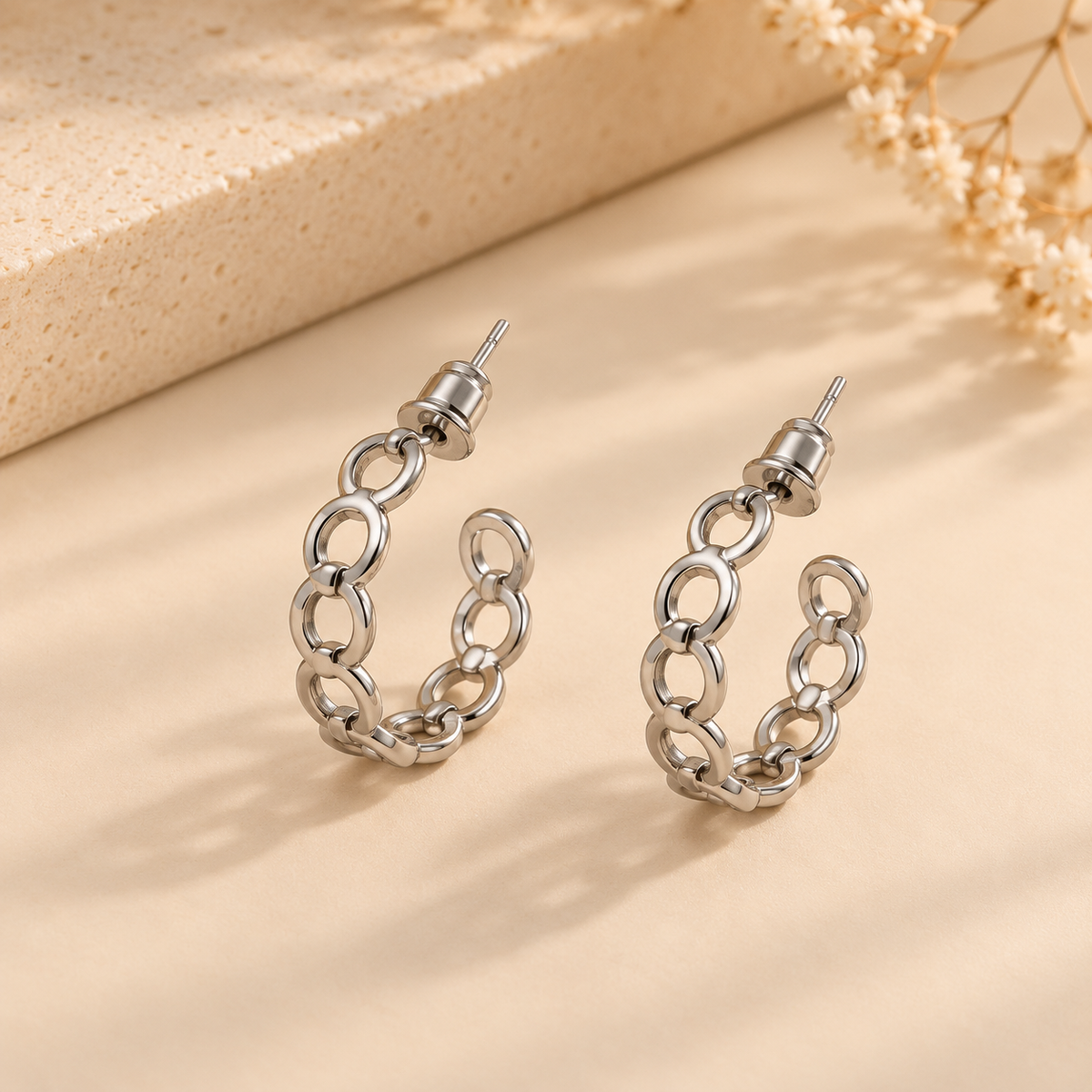 Silver Chain-Link Hoop Earrings – Stainless Steel | ZEBIA