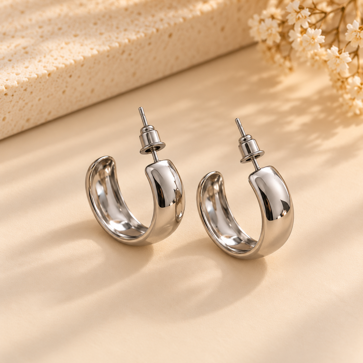 Chunky Silver Stainless Steel Hoop Earrings
