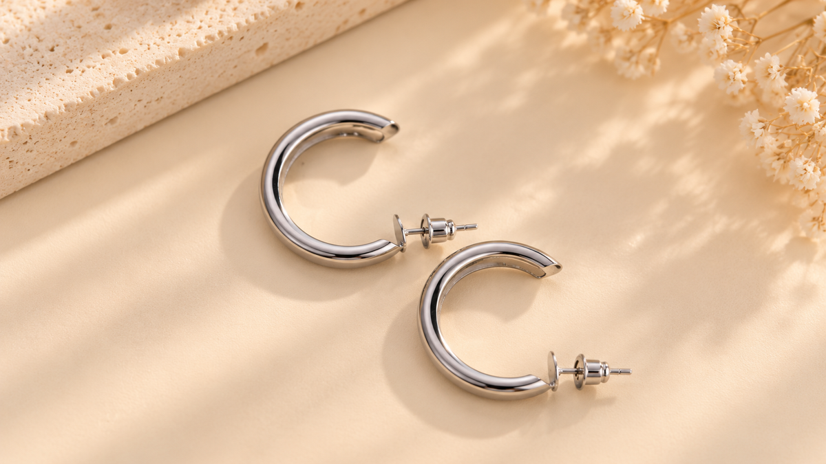 Chunky Silver Stainless Steel Hoop Earrings
