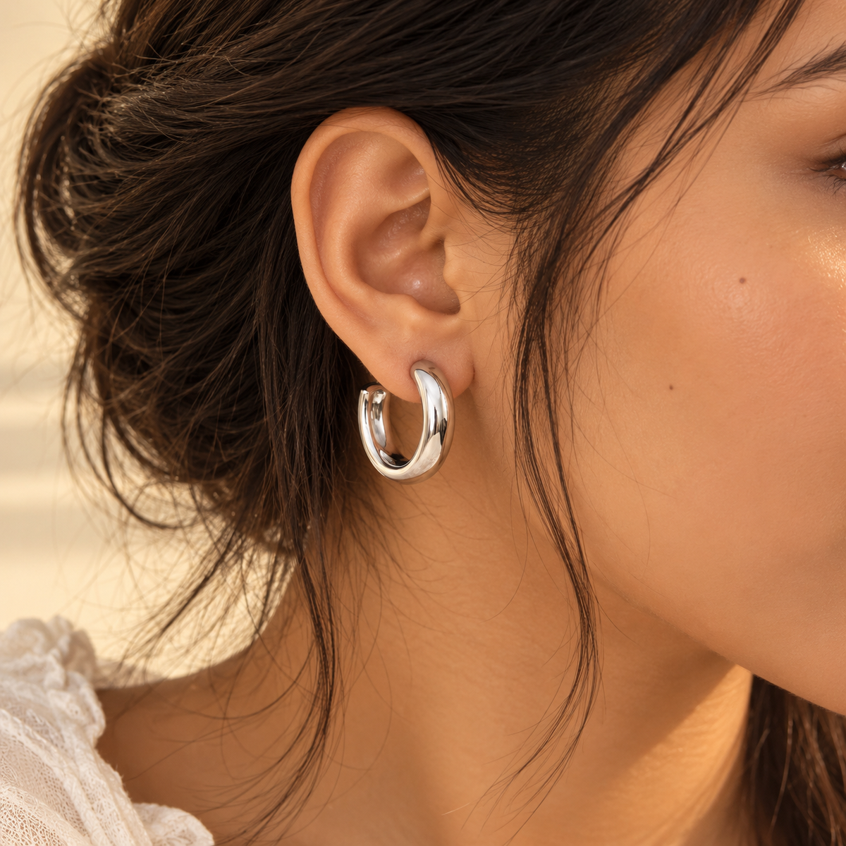 Chunky Silver Stainless Steel Hoop Earrings