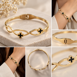 Gold-Tone Clover Link Cuff Bracelet – Elegant Statement Bangle