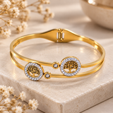 Golden Tree of Life Crystal Cuff Bracelet – Double-Band Statement Bangle