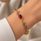 Multicolor Gemstone Vine Bracelet – Gold-Tone Floral Link Statement Bracelet