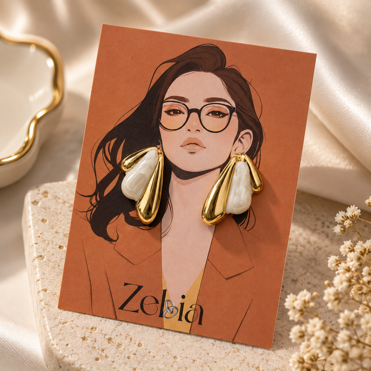 Gold-Tone Pearl Drop Earrings – Elegant Sculptural Statement Earrings