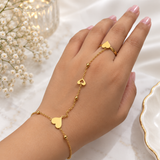 Gold-Tone Heart Hand Chain Bracelet – Elegant Heart Haath Phool