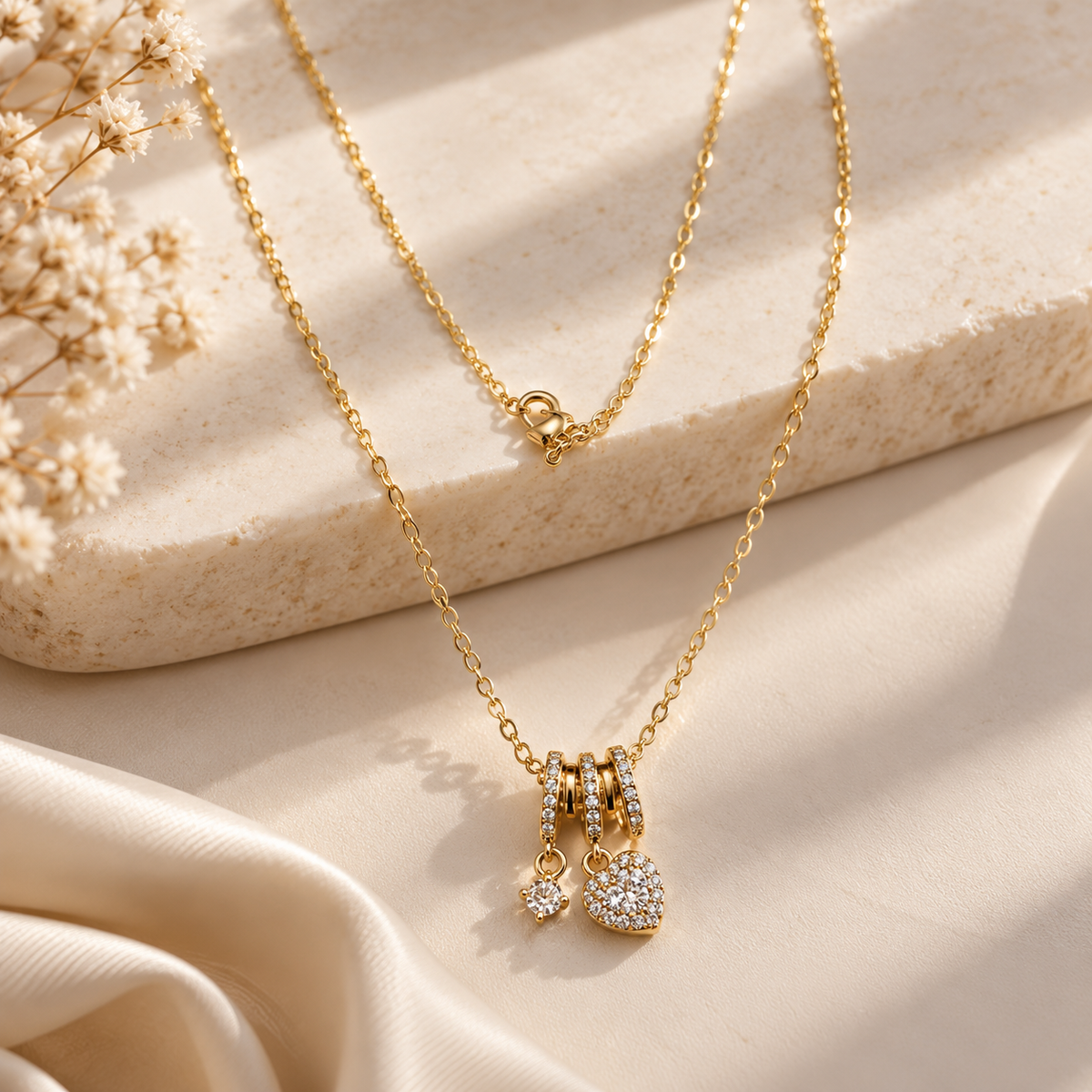 Gold-Tone Heart Crystal Pendant Necklace – Elegant Statement Necklace