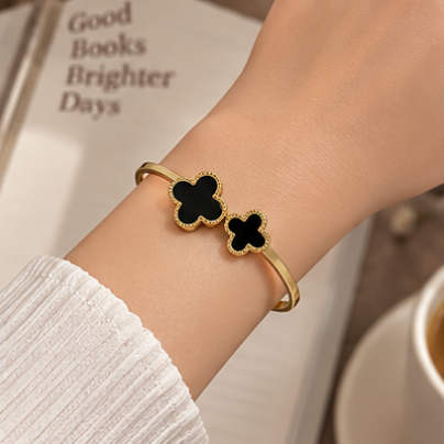 Black Clover Gold-Tone Cuff Bracelet – Elegant Statement Bangle