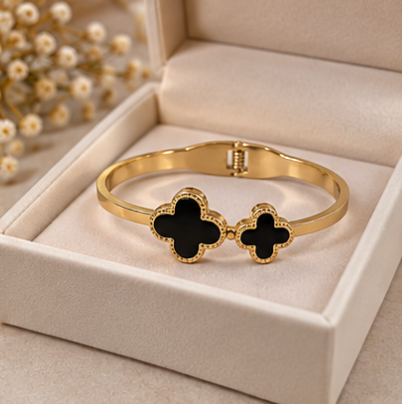 Black Clover Gold-Tone Cuff Bracelet – Elegant Statement Bangle