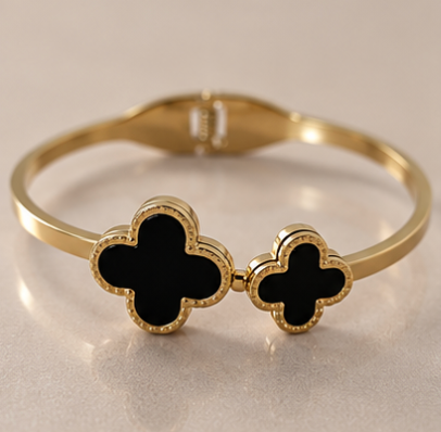Black Clover Gold-Tone Cuff Bracelet – Elegant Statement Bangle