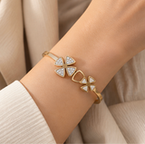 Gold-Tone Clover Crystal Cuff Bracelet – Elegant Statement Bangle
