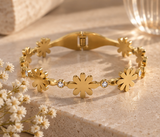 Golden Floral Crystal Cuff Bracelet – Elegant Statement Bangle