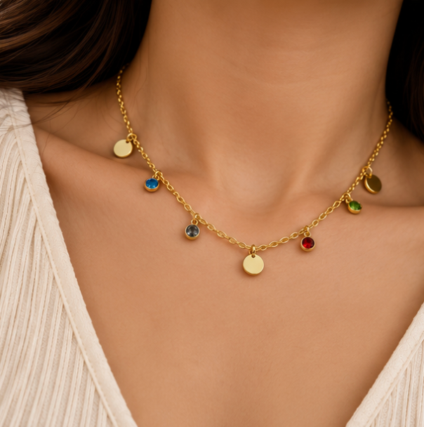 Gold-Tone Multicolor Charm Necklace – Colorful Minimalist Pendant Chain