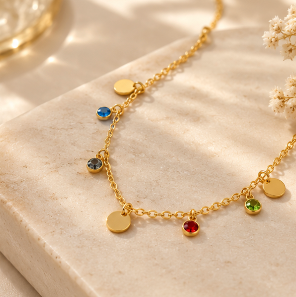 Gold-Tone Multicolor Charm Necklace – Colorful Minimalist Pendant Chain