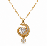 Gold-Tone Heart & Crescent Crystal Pendant Necklace – Elegant Statement Jewellery