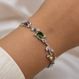 Multicolor Crystal Link Bracelet – Silver-Tone Elegant Gemstone Bracelet