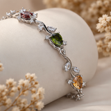 Multicolor Crystal Link Bracelet – Silver-Tone Elegant Gemstone Bracelet