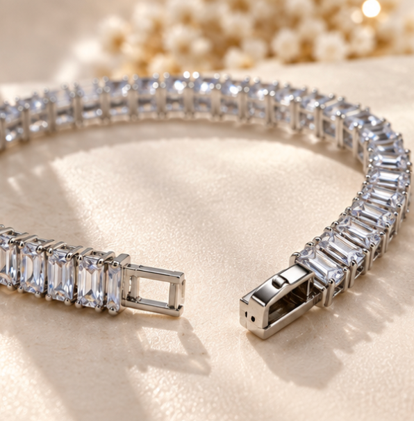 Silver-Tone Tennis Bracelet – Classic CZ Crystal Link Bracelet