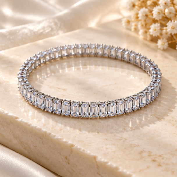 Silver-Tone Tennis Bracelet – Classic CZ Crystal Link Bracelet