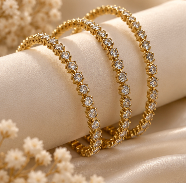 Gold-Tone Crystal Tennis Bracelet Set – 3-Piece Layered Bracelet Set