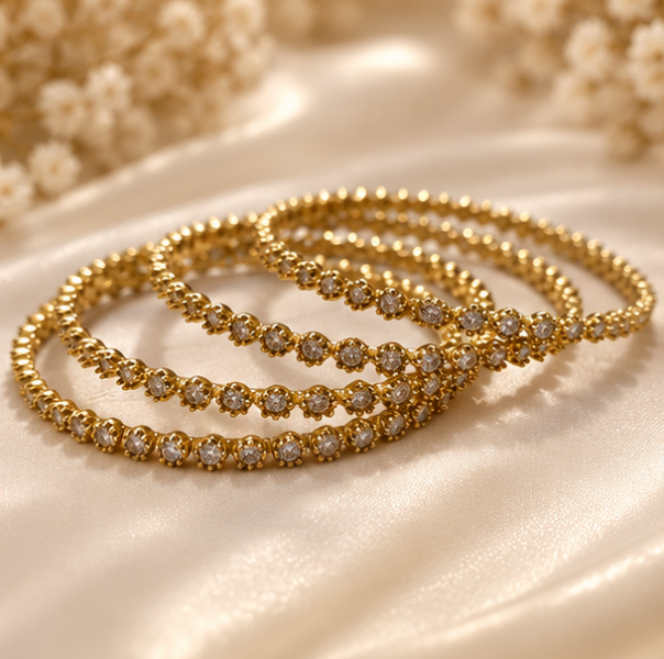 Gold-Tone Crystal Tennis Bracelet Set – 3-Piece Layered Bracelet Set