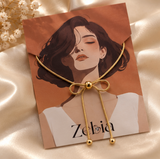 Gold-Tone Bow Lariat Necklace – Elegant Adjustable Statement Necklace