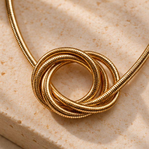 Gold-Tone Spiral Circle Pendant Necklace – Modern Statement Necklace