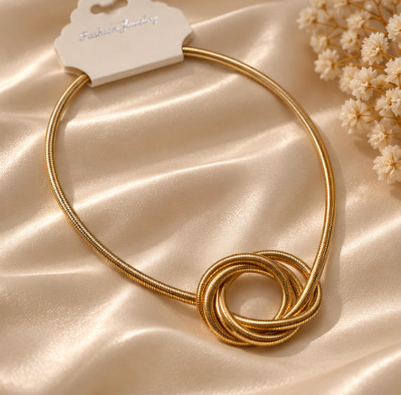 Gold-Tone Spiral Circle Pendant Necklace – Modern Statement Necklace