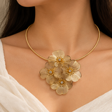 Gold-Tone Floral Statement Necklace & Earrings Set – Elegant Flower Jewellery