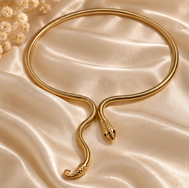 Gold-Tone Snake-Style Open Collar Necklace