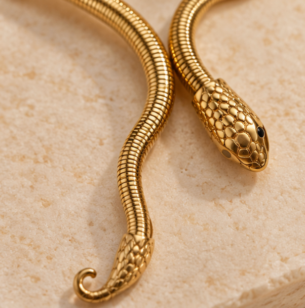 Gold-Tone Snake-Style Open Collar Necklace