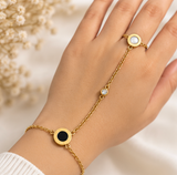 Gold-Tone Black & White Circle Hand Chain Bracelet – Modern Haath Phool