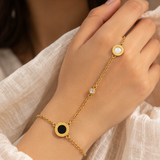 Gold-Tone Black & White Circle Hand Chain Bracelet – Modern Haath Phool