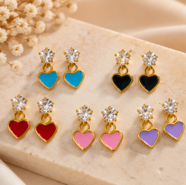 Gold-Tone Crystal Heart Drop Earrings