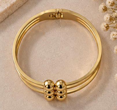 Gold-Tone Multi-Strand Beaded Cuff Bracelet – Elegant Statement Bangle