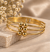 Gold-Tone Multi-Strand Beaded Cuff Bracelet – Elegant Statement Bangle