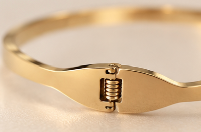 Gold-Tone Clover Link Cuff Bracelet – Elegant Statement Bangle