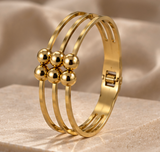 Gold-Tone Multi-Strand Beaded Cuff Bracelet – Elegant Statement Bangle