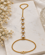 Gold-Tone Crystal Hand Chain Bracelet – Elegant Heart Link Haath Phool