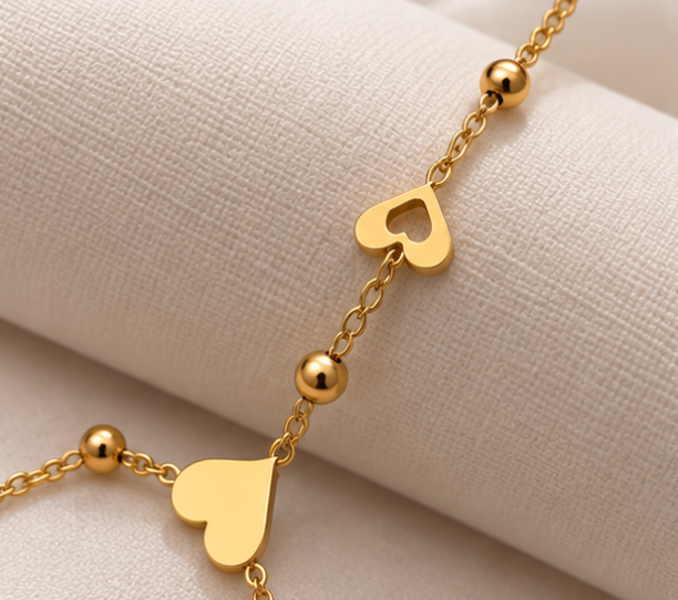 Gold-Tone Heart Hand Chain Bracelet – Elegant Heart Haath Phool