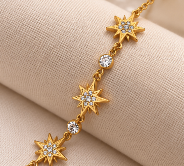 Gold-Tone Starburst Crystal Hand Chain – Celestial Haath Phool