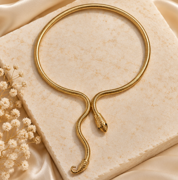 Gold-Tone Snake-Style Open Collar Necklace
