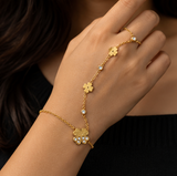 Gold-Tone Floral Crystal Hand Chain – Elegant Flower Haath Phool