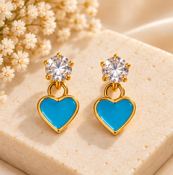 Gold-Tone Crystal Heart Drop Earrings
