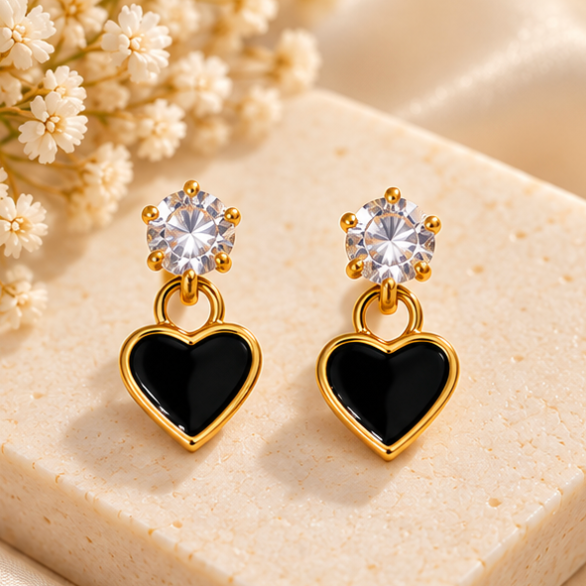 Gold-Tone Crystal Heart Drop Earrings
